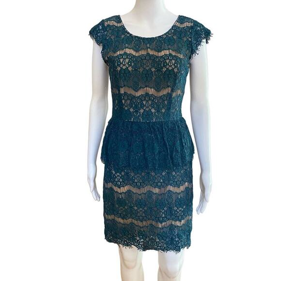 Maeve Anthropologie Elsa Lace Teal Floral Peplum Dress Women Sz X-small Cocktail - Picture 1 of 13